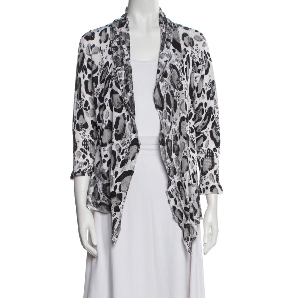 Alberto‎ Makali Size XL Silk Blend Black & White Animal Print Open Cardigan